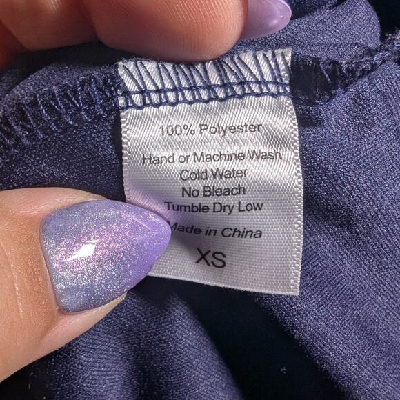 Lucy in the Sky Navy Blue Chiffon Swiss Dot Long Sleeve Ruched Mini Dress XS - Picture 6 of 6